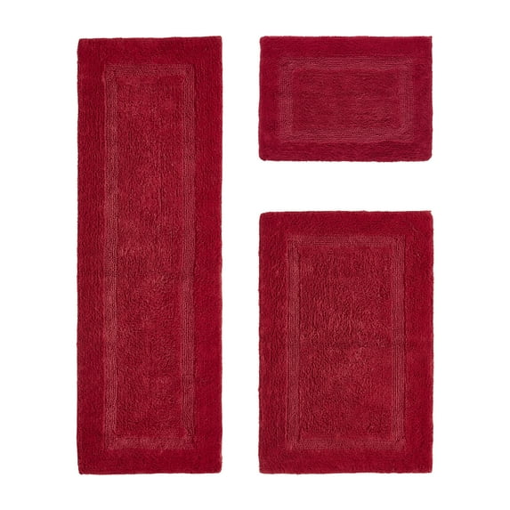 Better Trends Luxury Bathroom Rug 3 Piece Set 100% Cotton Tufted Bath Rug Water Absorbent, Reversible Machine Washable Bathmat Decor, Laundry Room Red Lux Collection