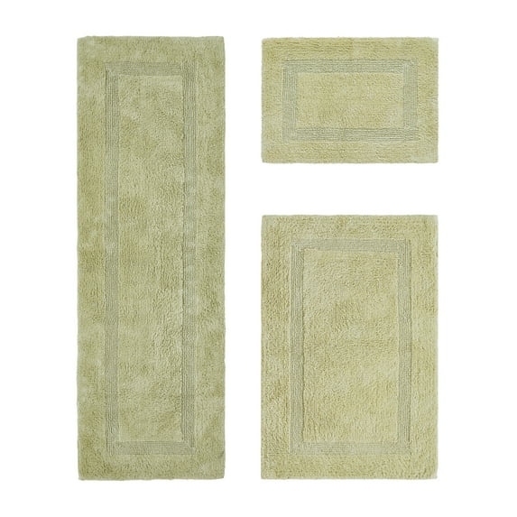 Better Trends Luxury Bathroom Rug 3 Piece Set 100% Cotton Tufted Bath Rug Water Absorbent, Reversible Machine Washable Bathmat Decor, Laundry Room Sage Lux Collection