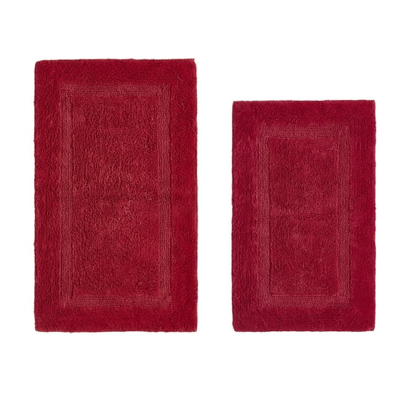 Better Trends Luxury Bathroom Rugs 2 Piece Set 100% Cotton Extra Soft Tufted Bath Rug Water Absorbent, Reversible Washable for Bathroom, Laundry Room 21”x34”|24”x40” Red Lux Collection