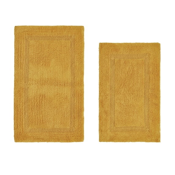 Better Trends Luxury Bathroom Rugs 2 Piece Set 100% Cotton Extra Soft Tufted Bath Rug Water Absorbent, Reversible Washable for Bathroom, Laundry Room 21”x34”|24”x40” Yellow Lux Collection