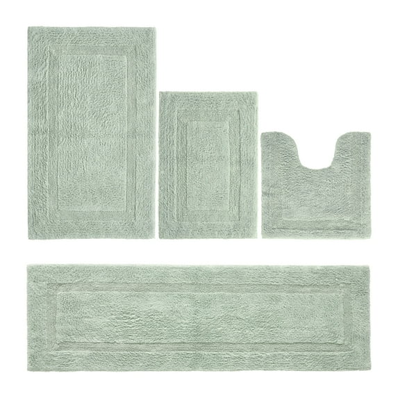 Better Trends Luxury Bathroom Rugs 4 Piece Set 100% Cotton Soft Bath Rug Water Absorbent, Reversible, Machine Washable for Bathroom Decor Toilet Base Contour, Runner Mat Dark Sage Lux Collection