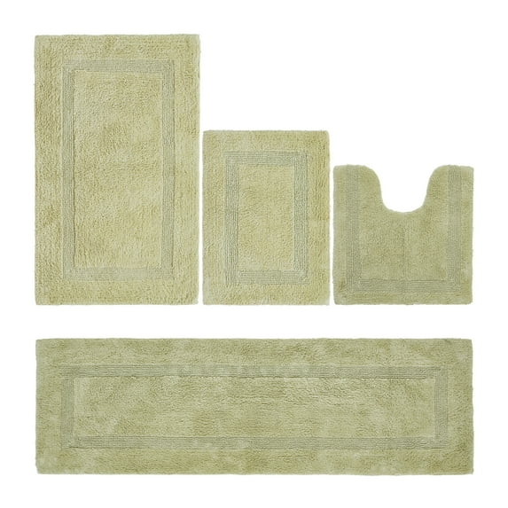 Better Trends Luxury Bathroom Rugs 4 Piece Set 100% Cotton Soft Bath Rug Water Absorbent, Reversible, Machine Washable for Bathroom Decor Toilet Base Contour, Runner Mat Sage Lux Collection