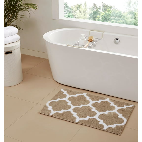 Better Trends 24" x 40" Bathroom Rugs 100% Polyester Soft Water Absorbent Non Slip Bath Mat Machine Washable Rug Hugo Collection - Beige