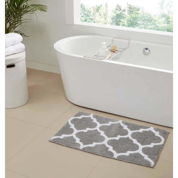 Better Trends 24" x 40" Bathroom Rugs 100% Polyester Soft Water Absorbent Non Slip Bath Mat Machine Washable Rug Hugo Collection - Silver