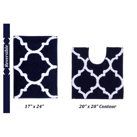 Better Trends Marrakesh Polyester 2 Piece Bath Rug Set - Navy