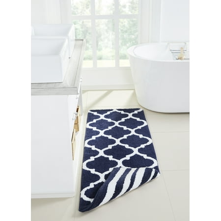 Better Trends 20" x 60" Runner Bathroom Rug Extra Soft Non-Slip Bath Mat Water Absorbent 100% Polyester Washable Mat Marrakesh Collection - Navy