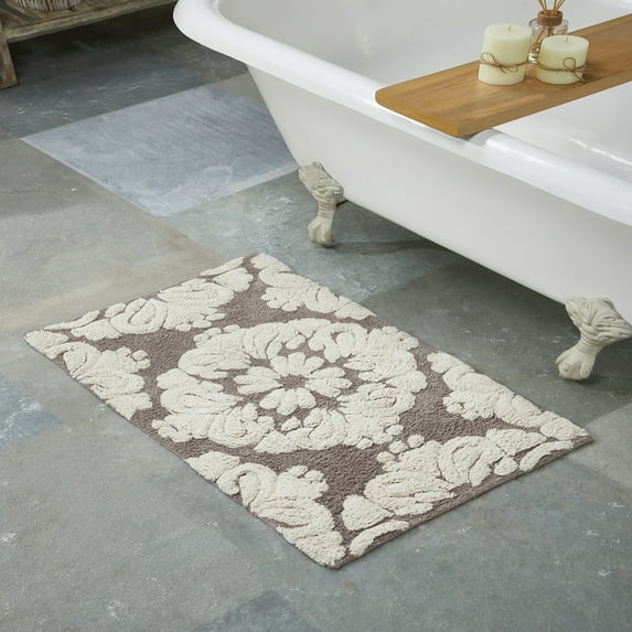 Better Trends 17" x 24" Bathroom Rugs 100% Cotton Soft Water Absorbent Non Slip Bath Mat Machine Washable Rug (Beige) Medallion Collection