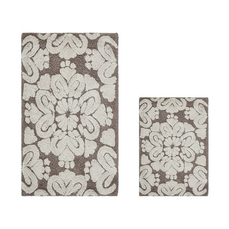 Better Trends 2 Piece Bathroom Rug Set 100% Cotton Extra Soft Tufted Bath Rug Water Absorbent Non-Slip Bath Mat Machine Washable (Beige) Medallion Collection
