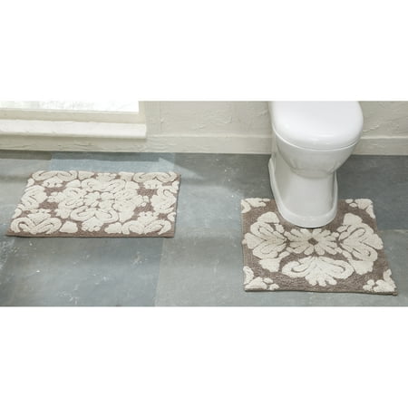 Better Trends 2 Piece Bathroom Rug Set 100% Cotton Extra Soft Tufted Bath Rug Water Absorbent Non-Slip Bath Mat Machine Washable (Beige) Medallion Collection