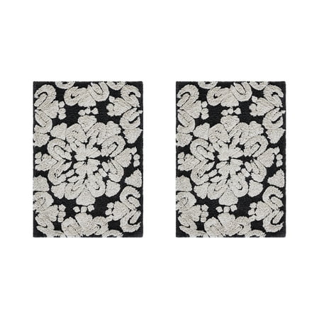 Better Trends 2 Piece Bathroom Rug Set 100% Cotton Extra Soft Tufted Bath Rug Water Absorbent Non-Slip Bath Mat Machine Washable (Charcol) Medallion Collection