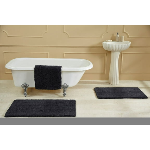 Better Trends Bath Room Rugs Tufted 100% Polyester 17" x 24" Bath Rug, Water Absorbent Non-Slip Bath Mat Machine Washable Micro Plush Collection - Charcoal