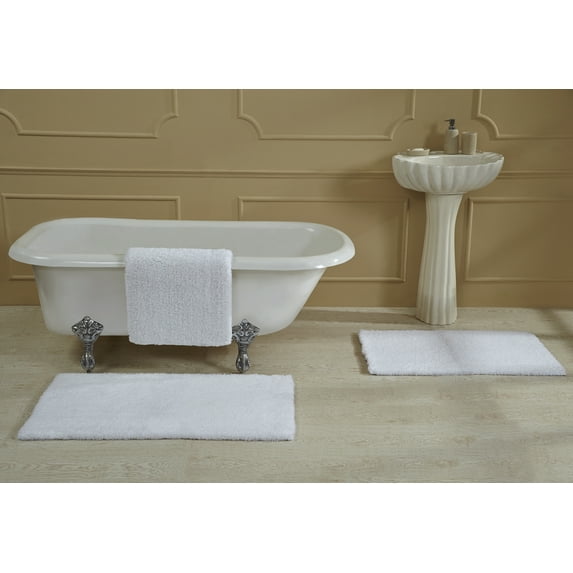 Better Trends Bath Room Rugs Tufted 100% Polyester 17" x 24" Bath Rug, Water Absorbent Non-Slip Bath Mat Machine Washable Micro Plush Collection - White