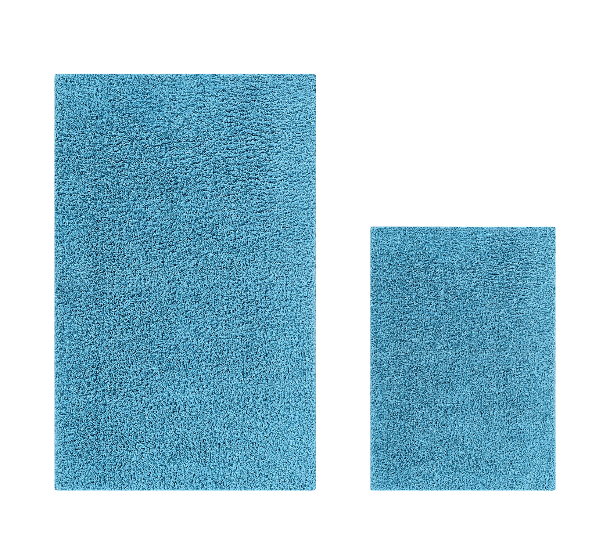 Blue Micro Plush Polyester 2 Piece Bath Rug Set
