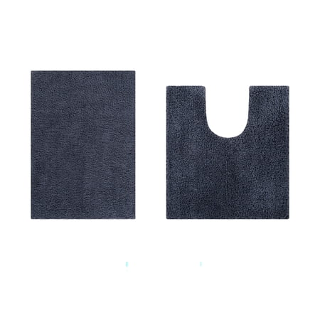 Better Trends 2 Piece Bathroom Rug Set 100% Polyester (17" x 24" | 20" x 20") Bath Rug, Water Absorbent Non-Slip Bath Mat Machine Washable Micro Plush Collection - Charcoal