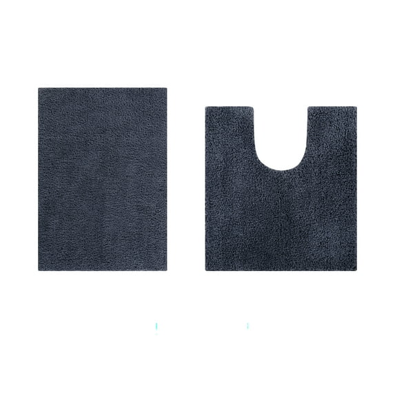 Better Trends 2 Piece Bathroom Rug Set 100% Polyester (17" x 24" | 20" x 20") Bath Rug, Water Absorbent Non-Slip Bath Mat Machine Washable Micro Plush Collection - Charcoal