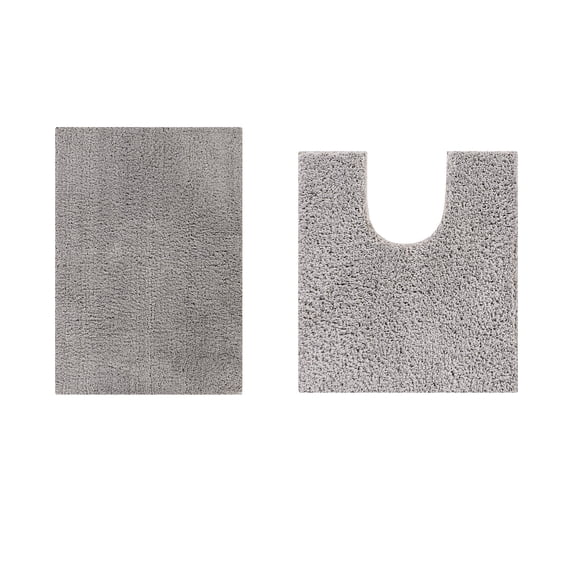 Better Trends 2 Piece Bathroom Rug Set 100% Polyester (17" x 24" | 20" x 20") Bath Rug, Water Absorbent Non-Slip Bath Mat Machine Washable Micro Plush Collection - Gray