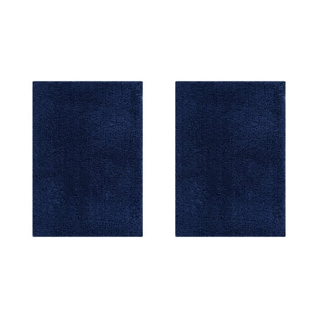 Better Trends 2 Piece Bathroom Rug Set 100% Polyester (17" x 24" | 17" x" 24) Bath Rug, Water Absorbent Non-Slip Bath Mat Machine Washable Micro Plush Collection - Navy