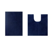 Better Trends 2 Piece Bathroom Rug Set 100% Polyester 17 x 24 | 20 x 20 Bath Rug, Water Absorbent Non-Slip Bath Mat Machine Washable Micro Plush Collection - Navy