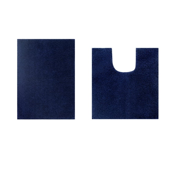 Better Trends 2 Piece Bathroom Rug Set 100% Polyester (17" x 24" | 20" x 20") Bath Rug, Water Absorbent Non-Slip Bath Mat Machine Washable Micro Plush Collection - Navy