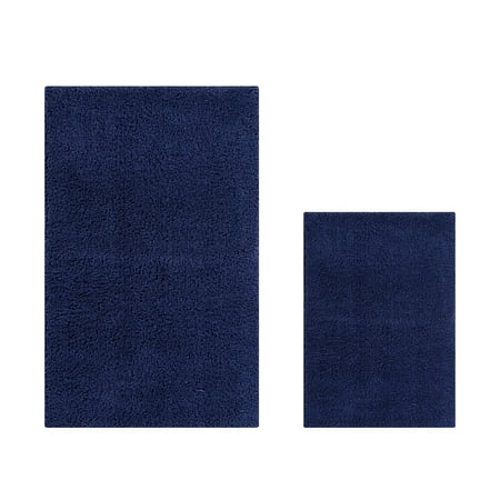 Better Trends 2 Piece Bathroom Rug Set 100% Polyester (17" x 24" | 24" x 40") Bath Rug, Water Absorbent Non-Slip Bath Mat Machine Washable Micro Plush Collection - Navy