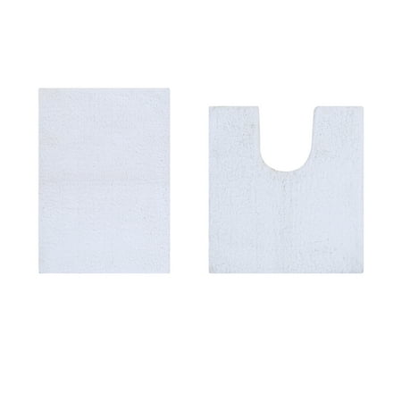 Better Trends 2 Piece Bathroom Rug Set 100% Polyester (17" x 24" | 20" x 20") Bath Rug, Water Absorbent Non-Slip Bath Mat Machine Washable Micro Plush Collection - White