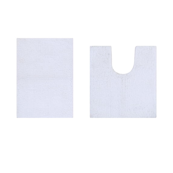 Better Trends 2 Piece Bathroom Rug Set 100% Polyester (17" x 24" | 20" x 20") Bath Rug, Water Absorbent Non-Slip Bath Mat Machine Washable Micro Plush Collection - White