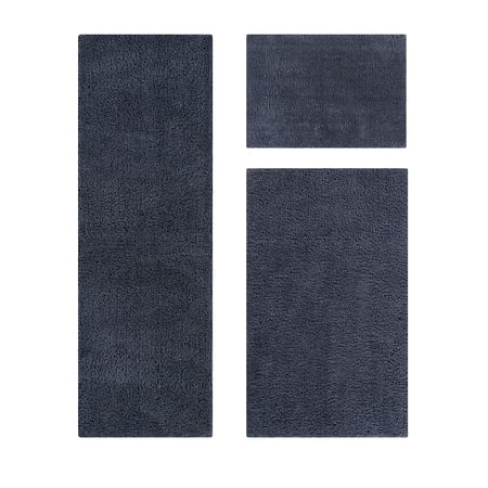 Better Trends 3 Piece Bathroom Rug Set 100% Polyester Bath Rug, Water Absorbent Non-Slip Bath Mat Machine Washable Micro Plush Collection - Charcoal