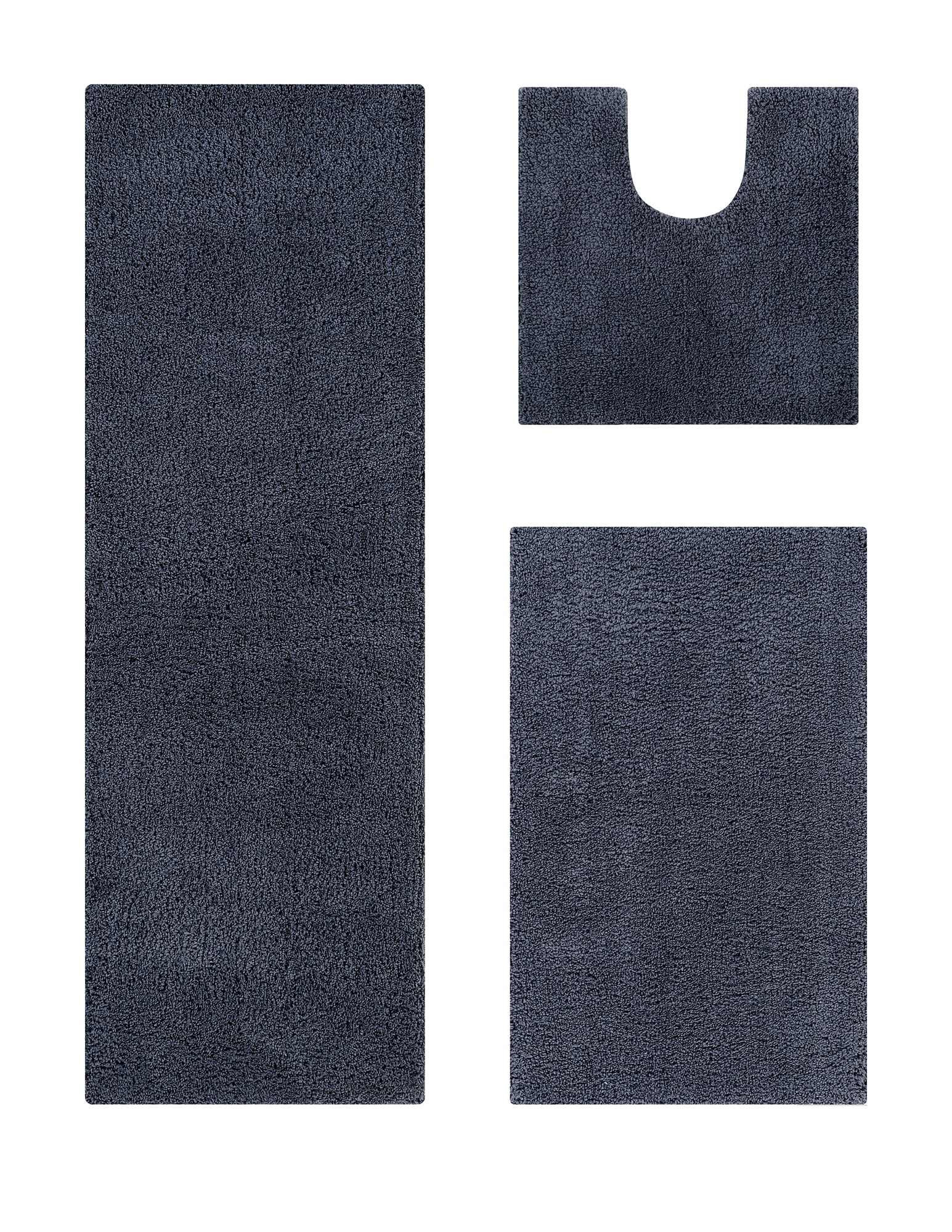 Better Trends 3 Piece Bathroom Rug Set 100% Polyester Bath Rug, Water Absorbent Non-Slip Bath Mat Machine Washable Micro Plush Collection - Charcoal