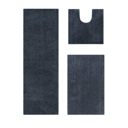 Better Trends 3 Piece Bathroom Rug Set 100% Polyester Bath Rug, Water Absorbent Non-Slip Bath Mat Machine Washable Micro Plush Collection - Charcoal