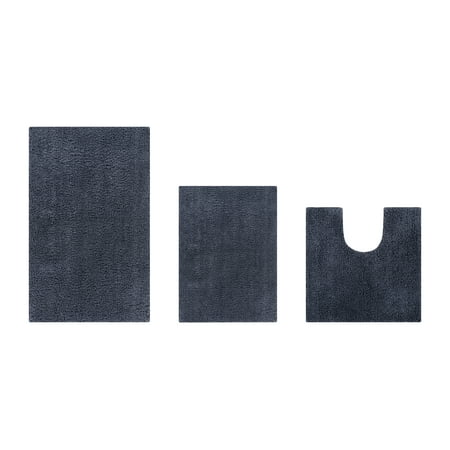 Better Trends 3 Piece Bathroom Rug Set 100% Polyester Bath Rug, Water Absorbent Non-Slip Bath Mat Machine Washable Micro Plush Collection - Charcoal