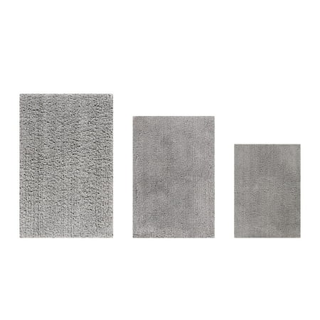 Better Trends 3 Piece Bathroom Rug Set 100% Polyester Bath Rug, Water Absorbent Non-Slip Bath Mat Machine Washable Micro Plush Collection - Gray