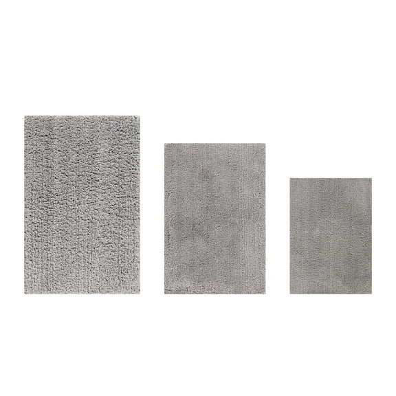 Better Trends 3 Piece Bathroom Rug Set 100% Polyester Bath Rug, Water Absorbent Non-Slip Bath Mat Machine Washable Micro Plush Collection - Gray