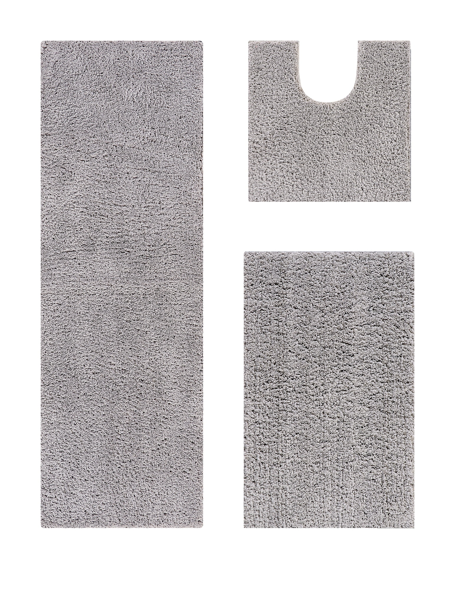 Better Trends 3 Piece Bathroom Rug Set 100% Polyester Bath Rug, Water Absorbent Non-Slip Bath Mat Machine Washable Micro Plush Collection - Gray
