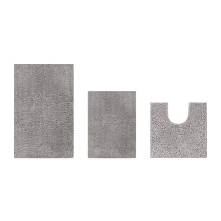 Better Trends 3 Piece Bathroom Rug Set 100% Polyester Bath Rug, Water Absorbent Non-Slip Bath Mat Machine Washable Micro Plush Collection - Gray