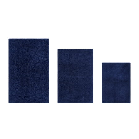 Better Trends 3 Piece Bathroom Rug Set 100% Polyester Bath Rug, Water Absorbent Non-Slip Bath Mat Machine Washable Micro Plush Collection - Navy