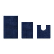Better Trends 3 Piece Bathroom Rug Set 100% Polyester Bath Rug, Water Absorbent Non-Slip Bath Mat Machine Washable Micro Plush Collection - Navy
