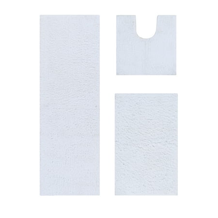 Better Trends 3 Piece Bathroom Rug Set 100% Polyester Bath Rug, Water Absorbent Non-Slip Bath Mat Machine Washable Micro Plush Collection - White