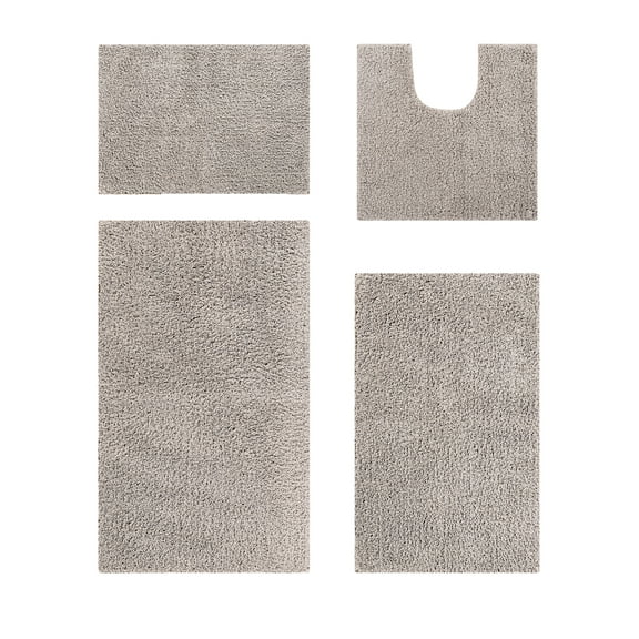 Better Trends 4 Piece Bathroom Rug Set 100% Polyester Bath Rug, Water Absorbent Non-Slip Bath Mat Machine Washable Micro Plush Collection - Beige