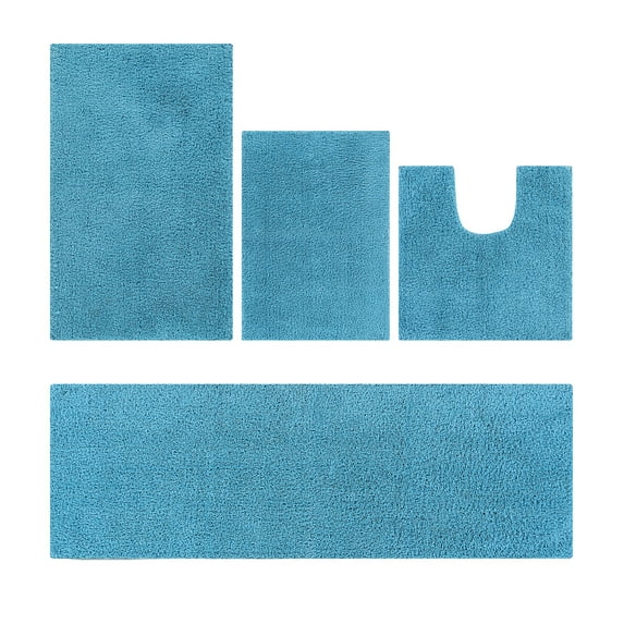 Better Trends 4 Piece Bathroom Rug Set 100% Polyester Bath Rug, Water Absorbent Non-Slip Bath Mat Machine Washable Micro Plush Collection - Teal