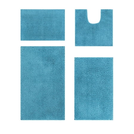 Better Trends 4 Piece Bathroom Rug Set 100% Polyester Bath Rug, Water Absorbent Non-Slip Bath Mat Machine Washable Micro Plush Collection - Teal