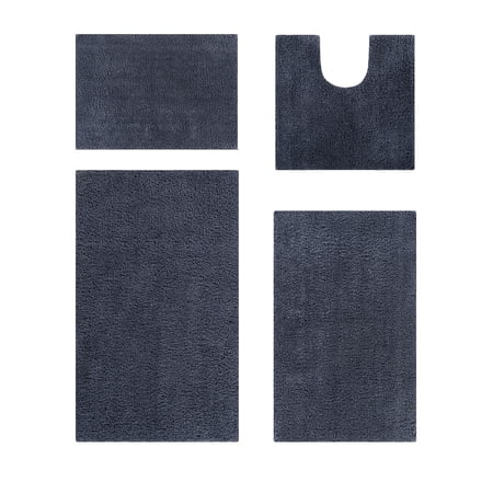 Better Trends 4 Piece Bathroom Rug Set 100% Polyester Bath Rug, Water Absorbent Non-Slip Bath Mat Machine Washable Micro Plush Collection - Charcoal