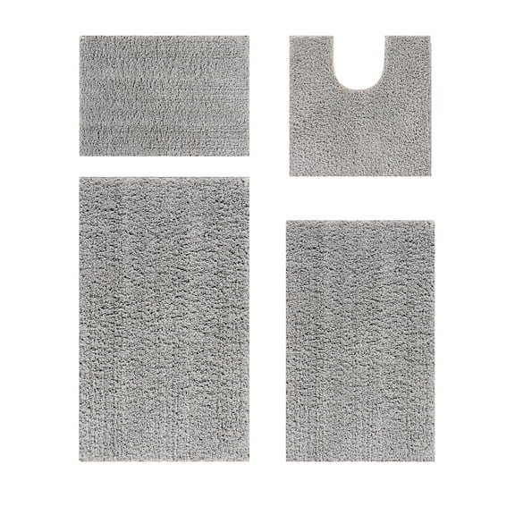 Better Trends 4 Piece Bathroom Rug Set 100% Polyester Bath Rug, Water Absorbent Non-Slip Bath Mat Machine Washable Micro Plush Collection - Gray