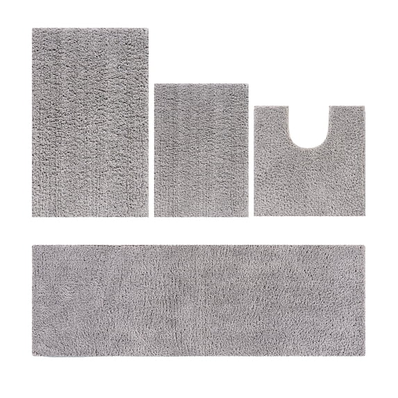 Better Trends 4 Piece Bathroom Rug Set 100% Polyester Bath Rug, Water Absorbent Non-Slip Bath Mat Machine Washable Micro Plush Collection - Gray