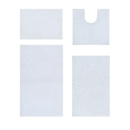 Better Trends 4 Piece Bathroom Rug Set 100% Polyester Bath Rug, Water Absorbent Non-Slip Bath Mat Machine Washable Micro Plush Collection - White