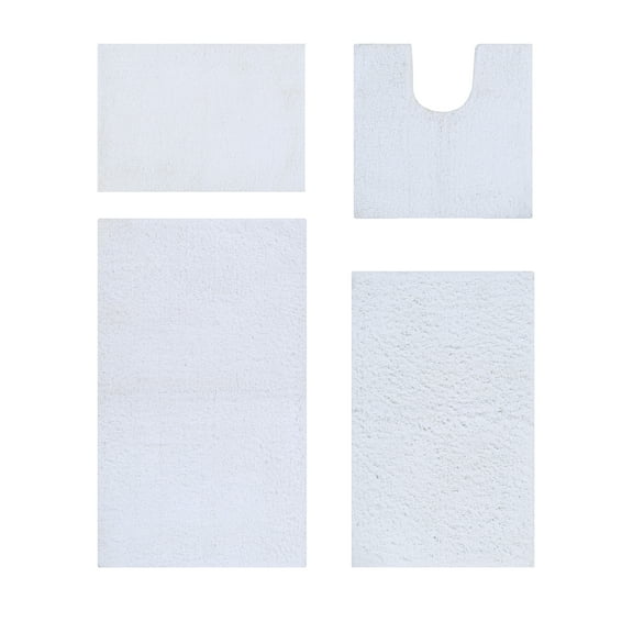 Better Trends 4 Piece Bathroom Rug Set 100% Polyester Bath Rug, Water Absorbent Non-Slip Bath Mat Machine Washable Micro Plush Collection - White
