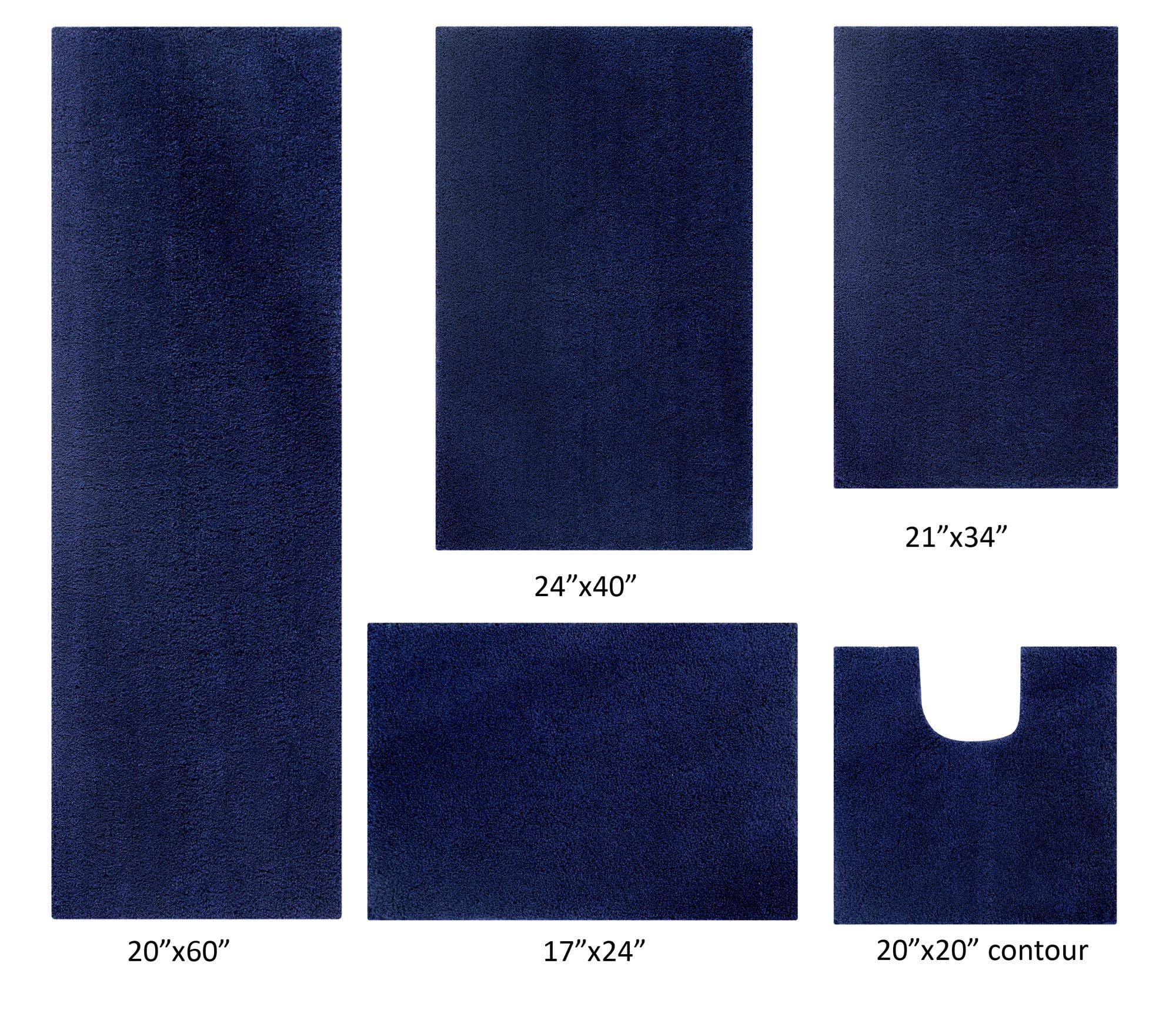 Better Trends 5 Piece Bathroom Rug Set 100% Polyester Bath Rug, Water Absorbent Non-Slip Bath Mat Machine Washable Micro Plush Collection - Navy