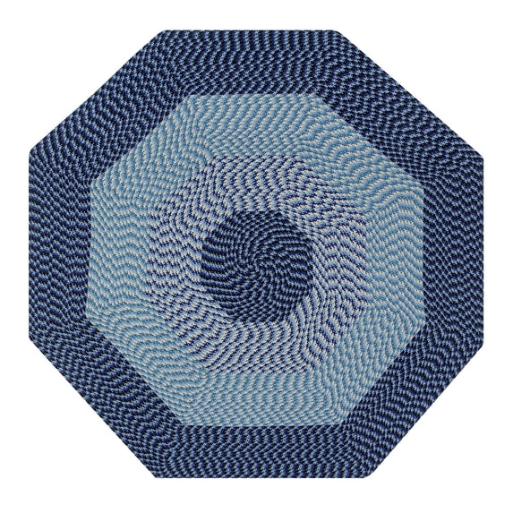 Better Trends 72" Octagonal Oval Brided Rug 100% Polypropylene Durable & Stain Resistant Reversible Indoor Area Utility Rug (Navy Stripe) Alpine Stripe Collection