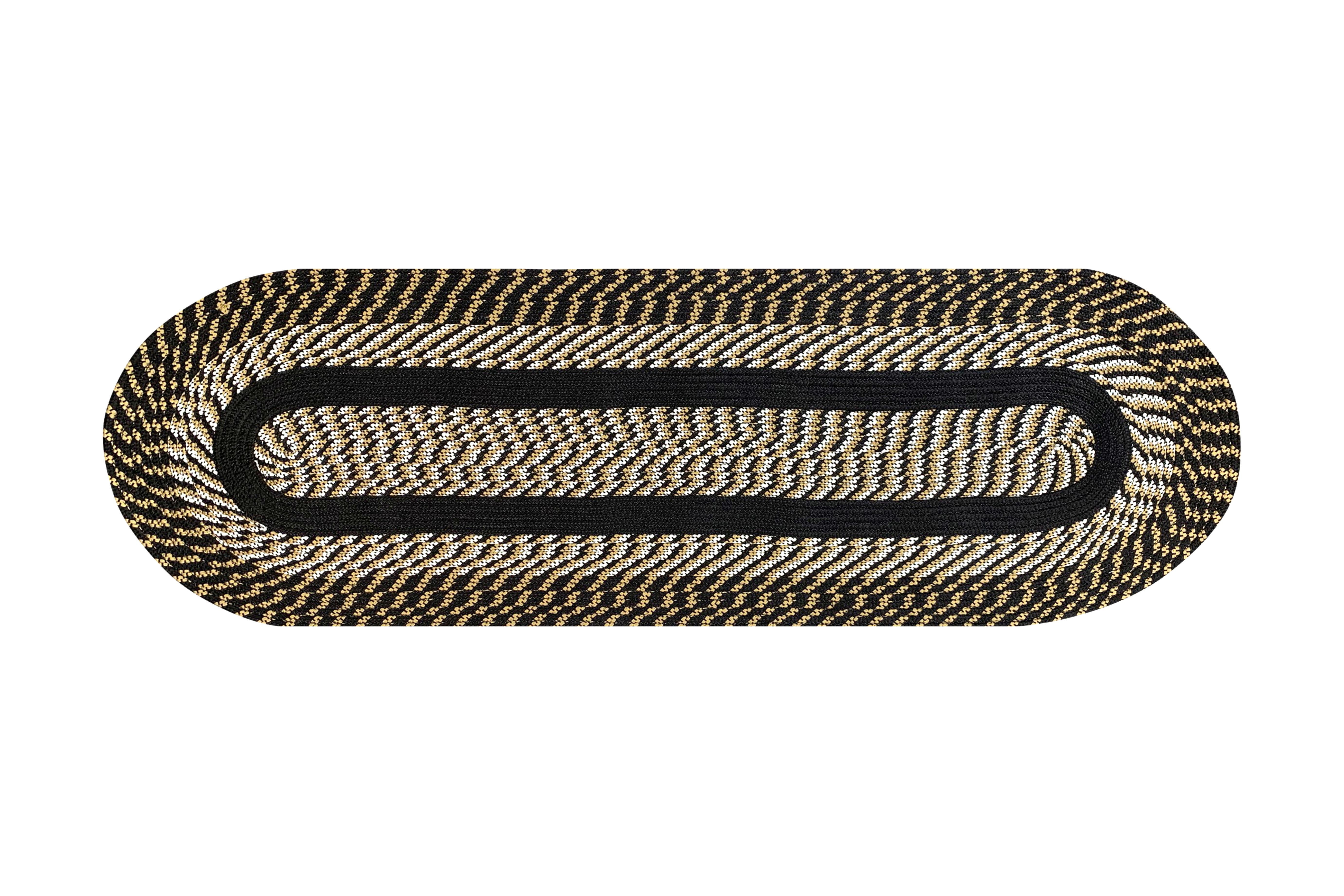 Black and Beige Braided Synthetic Ellipse Area Rug