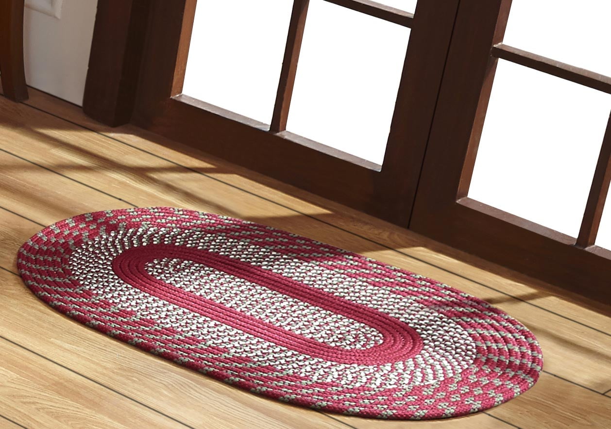 Barn Red Oval Braided Reversible Synthetic Rug