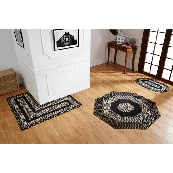 Better Trends Octagonal Braided Rug, 48" Diameter, Reversible Indoor Accent Rug for Kitchen or Entryway, Stain-Resistant 100% Polypropylene, Newport Collection – Black